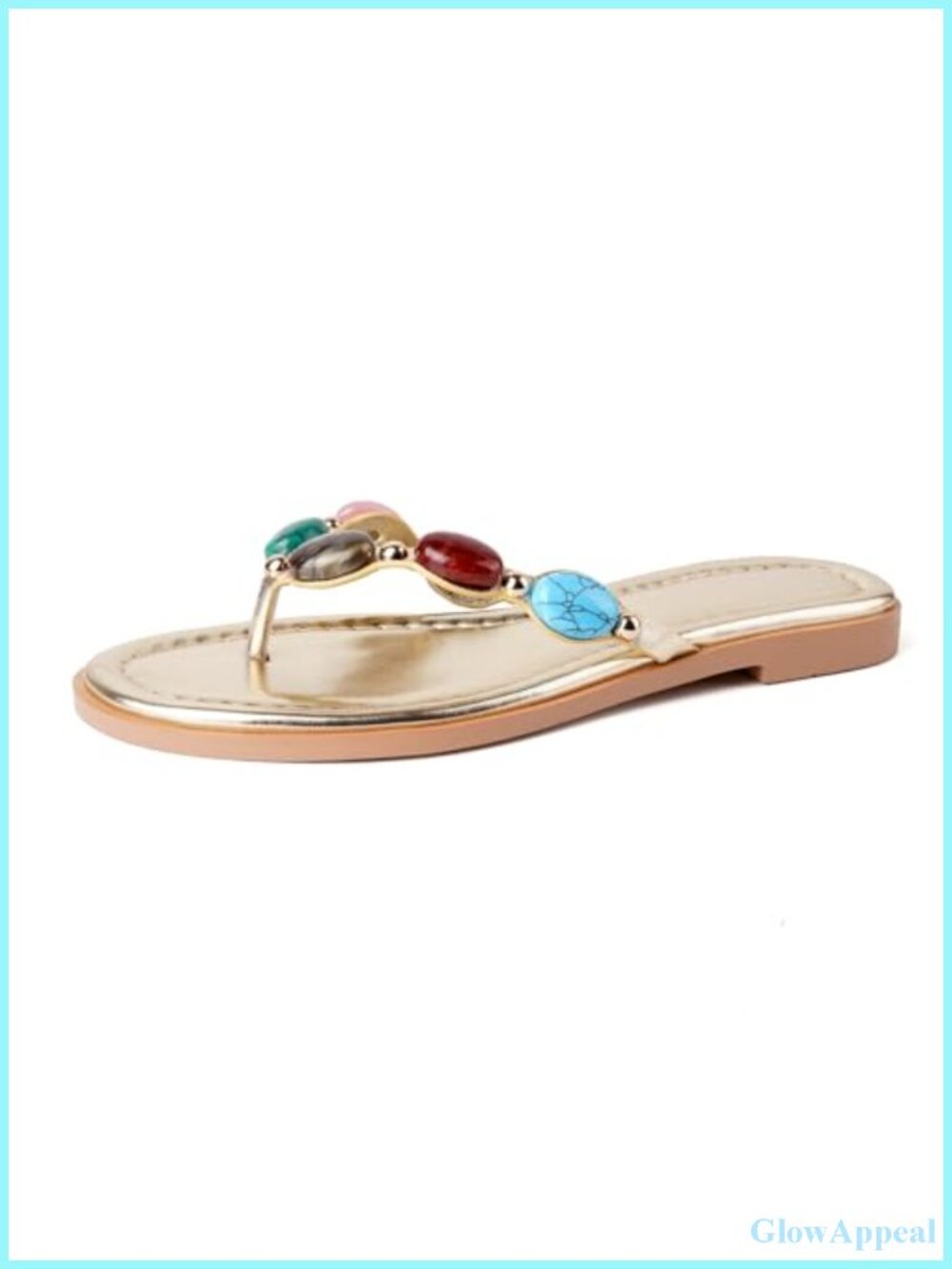 Jeweled Thong Flip Flops Faux Leather Memory Foam Sandals for Women
